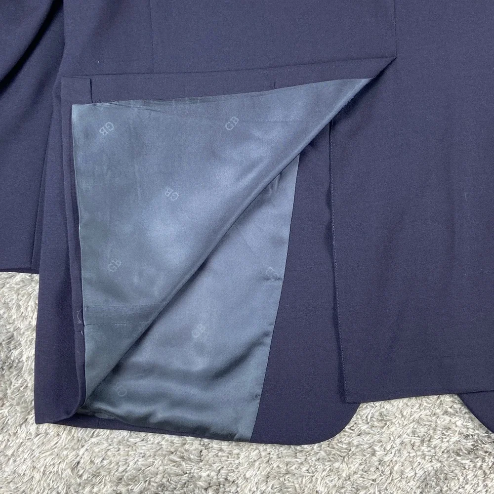 Geoffrey Beene Gold Button Blazer Men 46R Navy Blue Wool Tailored USA Sport Coat